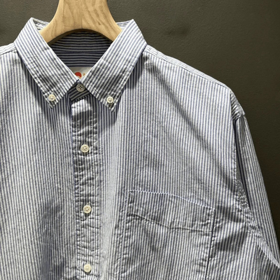 BEAMS JAPAN 24AW 日系休闲宽松百搭红绳牛津纺条纹纽扣长袖衬衫