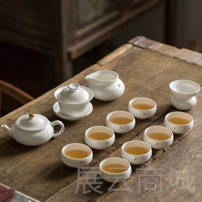 高档唐月茶窑功夫式具白瓷茶杯套装家用色定窑陶瓷日泡茶壶盖碗整图片