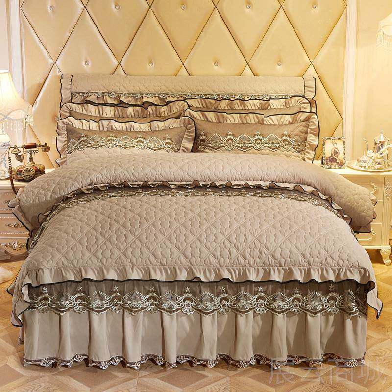 高档欧式夹棉罩蕾丝床裙四件套床上用品1.5.m148米件套加厚床双人