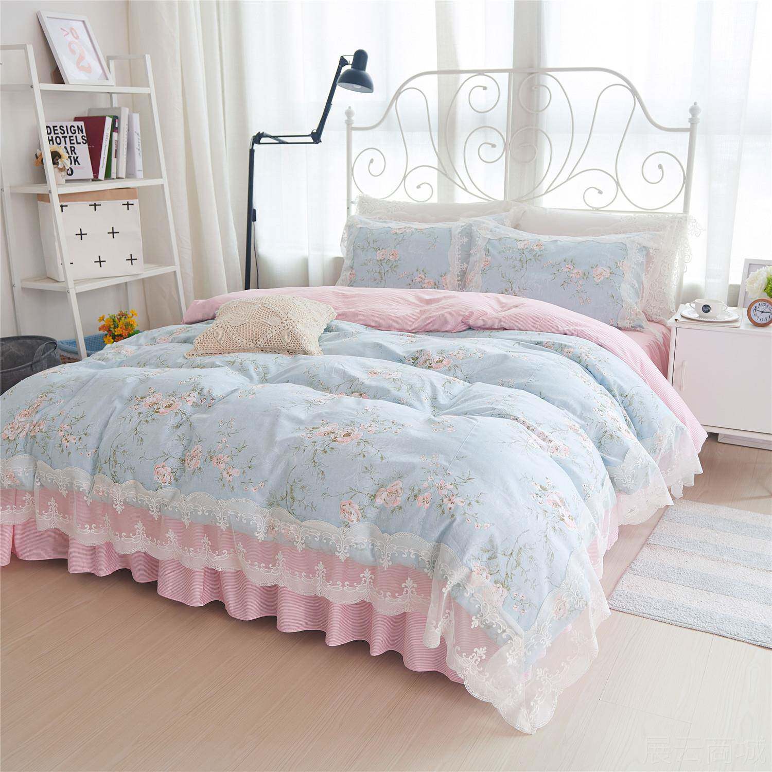 高档ins网红清新韩式蕾丝小碎花全棉四套纯棉1.8/.20m上用件床品