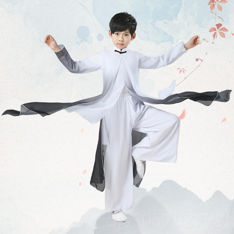高档男舞童飘逸中国风儿水墨古典演出服太舞剑极舞蹈服童少年强扇
