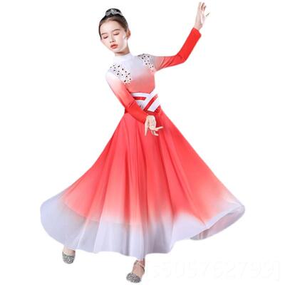 高档儿童盛开大现代舞裙演出服装灯火里的中国歌伴修身摆裙开场舞