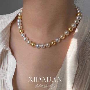 西大班南洋白蝶皇后珍珠项链女爆款人造海水澳白金珠混彩锁骨颈链