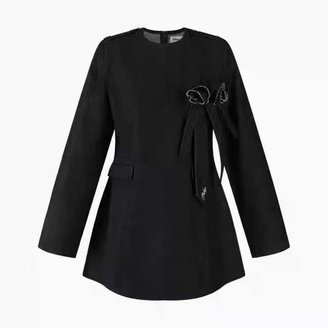 25秋冬新款 B家 甜美丝绒花朵  复古牛仔连衣裙