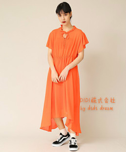 日本潮牌P  渡边直美 飘逸 可爱轻薄荷叶袖 不规则下摆连衣裙