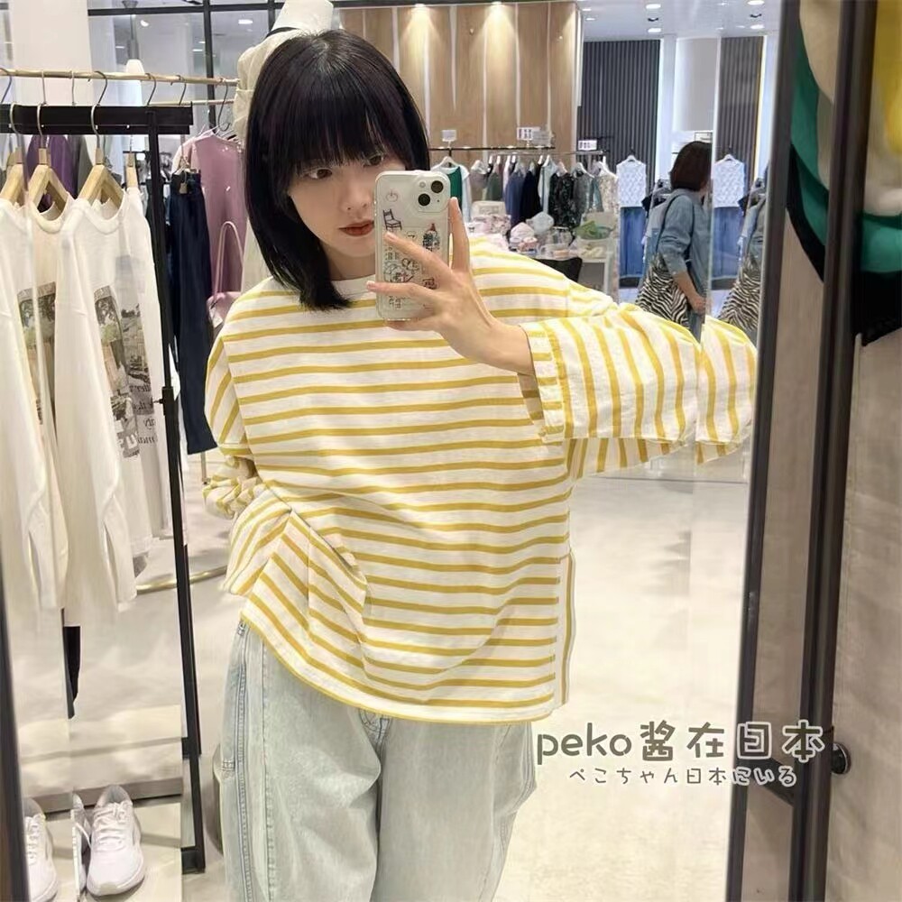 日单纯棉 圆领套头条纹T恤