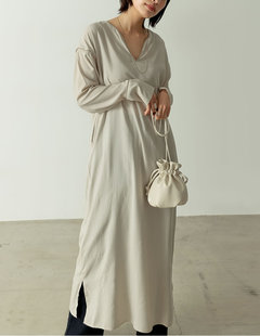 春夏 新款 reedit 纯元 光泽感 v领显瘦优雅 长裙 连衣裙