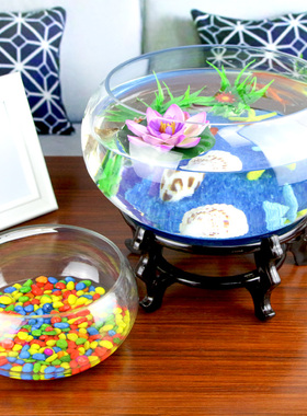 创意桌面鱼缸生态圆形玻璃金鱼缸乌龟缸迷你小型造景家用水族箱