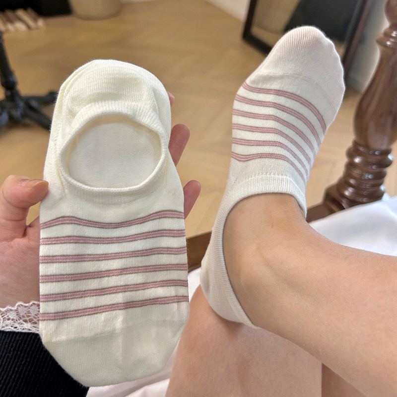 无骨舒适薄款条纹浅口船袜简约清新春夏薄女生隐形防滑短百搭袜子