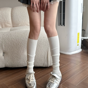 白色小腿袜子女春秋堆堆袜配靴子长筒袜夏季薄款棉过膝袜配德训鞋