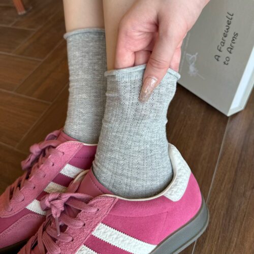 miu灰色袜子女纯棉中筒短袜夏季