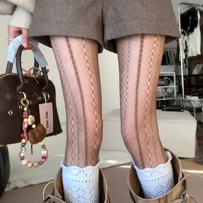 咖色蕾丝镂空网袜丝袜女秋冬薄款