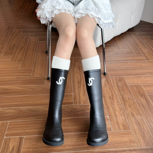 配靴子白色针织袜套女腿套小腿袜秋冬雨靴袜中长筒雪地靴堆堆袜子