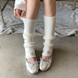 miu白色针织袜套袜子女长筒小腿袜春秋保暖Lolita堆堆袜jk腿套