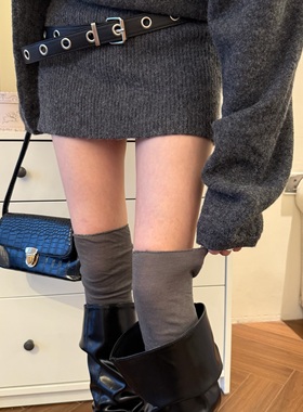 长筒过膝袜女秋冬短靴叠穿堆堆靴子袜子灰色高筒过膝盖大长腿黑色