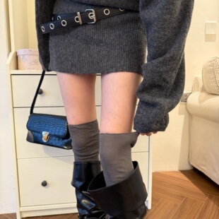 长筒过膝袜女秋冬短靴叠穿堆堆靴子袜子灰色高筒过膝盖大长腿黑色