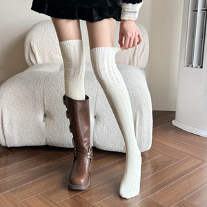 过膝袜女堆堆长筒袜配靴子韩版白色压力显瘦秋冬纯棉加厚防滑高筒