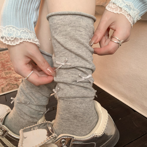 miu系灰色袜子女堆堆袜配德训鞋