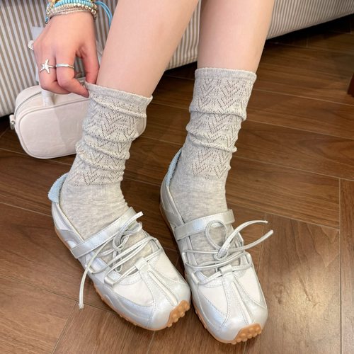 miu灰色堆堆袜子女春秋纯棉无骨