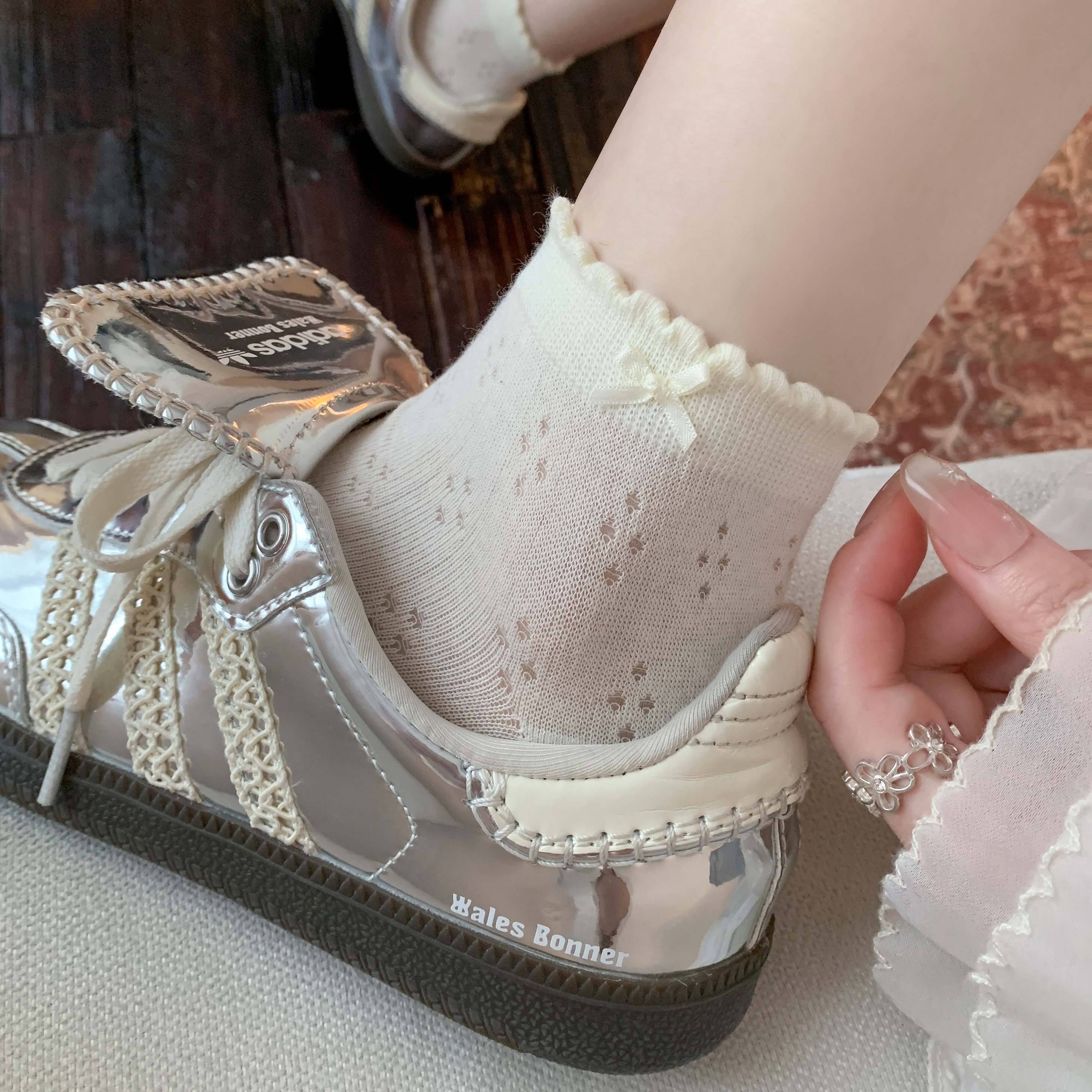 miu系蝴蝶结袜子女夏季薄款短袜图片