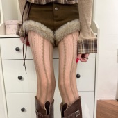 咖色蕾丝镂空网袜丝袜女秋冬薄款 网格性感菱形连袜裤 袜子配长靴