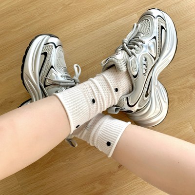 灰色堆堆袜子女夏季薄款棉中筒袜