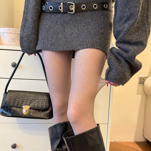 灰色菱格丝袜女秋冬季超薄0d高透