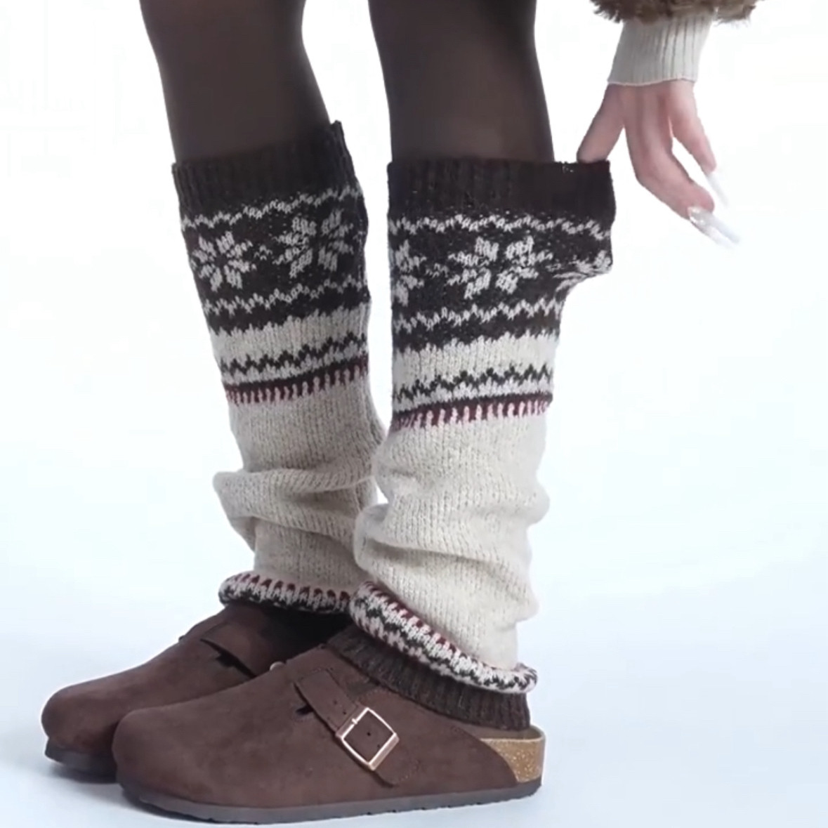 咖色费尔岛羊毛袜套女秋冬保暖
