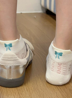 后跟刺绣蝴蝶结短袜子女中筒夏季