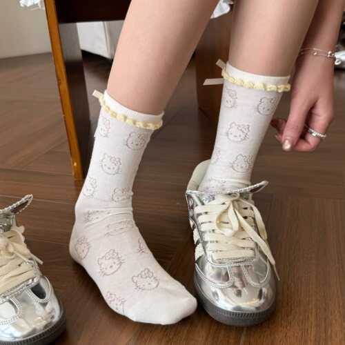 白色hellokitty猫咪袜子女春夏季