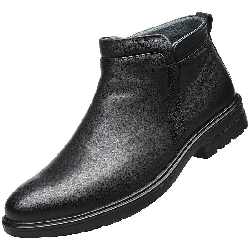 CHELSEA BOOTS MENS LEATHER BRITISH STYLE MARTIN BOOTS WINTER COWHIDE WOOL WARM VELVET CASUAL HIGH-TOP COTTON LEATHER SHOES