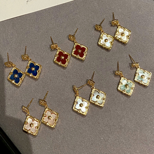 巴黎【设计师】布契歌剧院四叶草耳环复古耳钉双面925银针轻奢