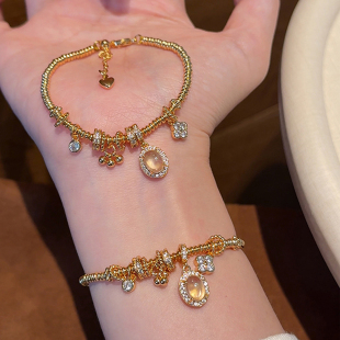 巴黎【设计师】龙心同款水沫玉吊坠四叶草盘缠手链女叠戴串珠手串