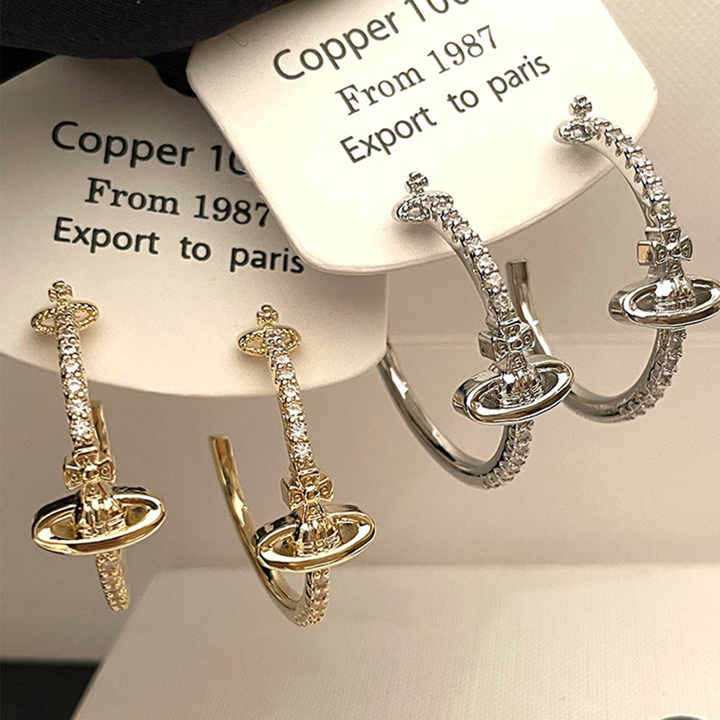 巴黎【设计师】追求品质的入！星球镶钻土星耳圈耳钉大耳环轻奢