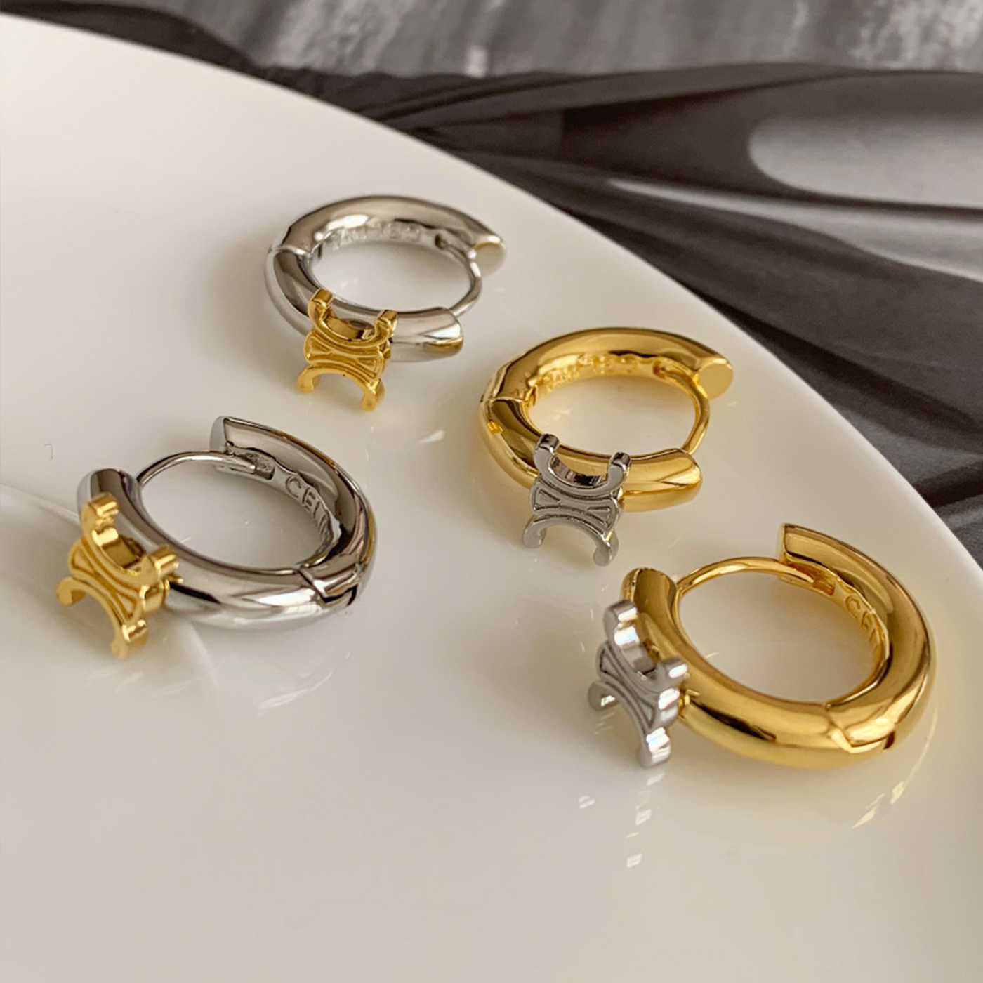 金银拼色凯旋门高级感耳环