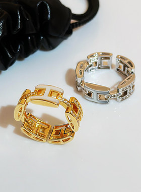 贝母锆石H字母几何开口食指