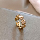 字母H素圈戒指小众设计高端开口戒食指戒轻奢时尚 巴黎 设计师