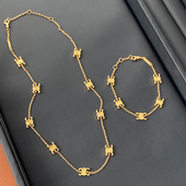 巴黎 高级感时尚 设计师 金色立体凯旋门九花女项链手链一套爆款