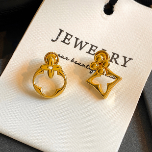 巴黎【设计师】金色几何不对称设计耳环女轻奢气质高级感耳钉耳饰