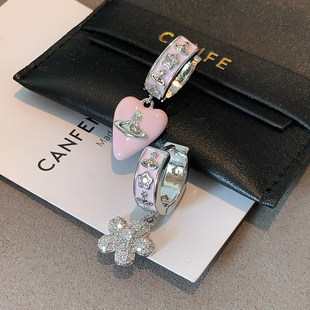 巴黎【设计师】粉色滴釉土星耳环高级宽面耳扣西太家耳钉爱心耳坠