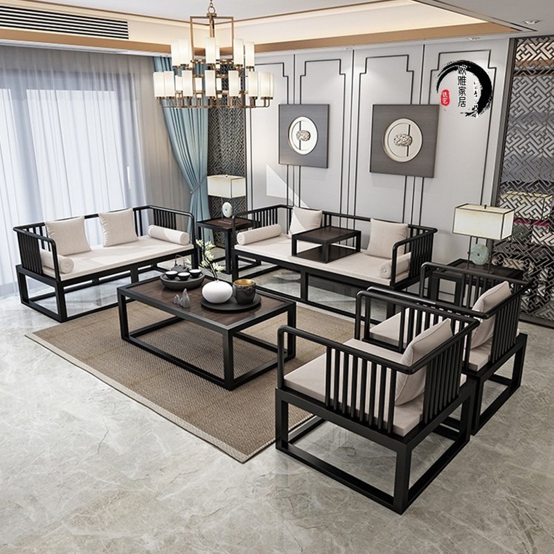 新中式铁艺沙发茶几简约现代家具农村会客厅办公室接待酒店