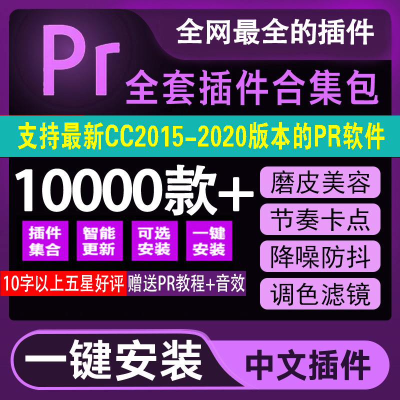 pr2020插件全套一键安装包磨皮美颜调色预设转场字幕模板素材