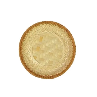 饰竹编制品家用 创意手工竹碟小号托盘篮收纳篮圆形家居簸箕竹盘装