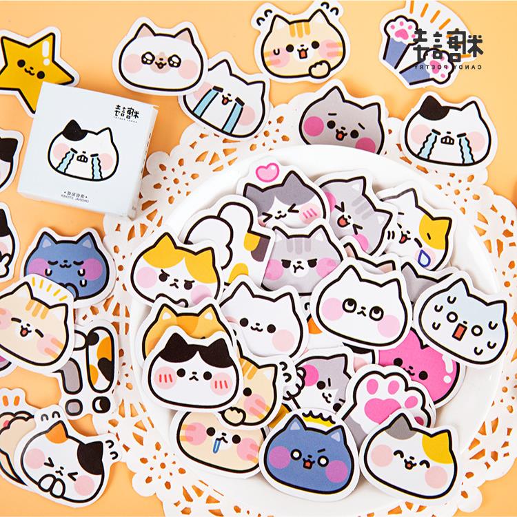 45 Pcs Cute Cat Stickers Vinyl Decals Animals Kitten Sticker