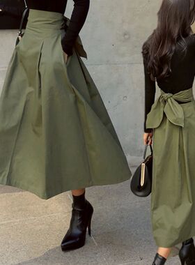 Big swing slim fit waist cinching long skirt大摆修身束腰长裙