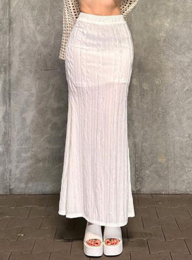 High waisted elastic band skirt 女士纯色高腰松紧带包臀半身裙