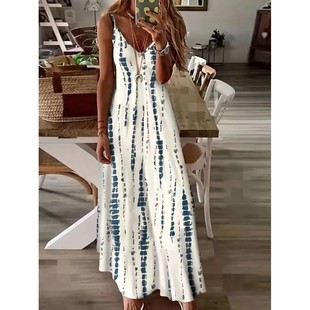 Women's tie dye printed large hem dress 扎染印花大摆连衣裙女