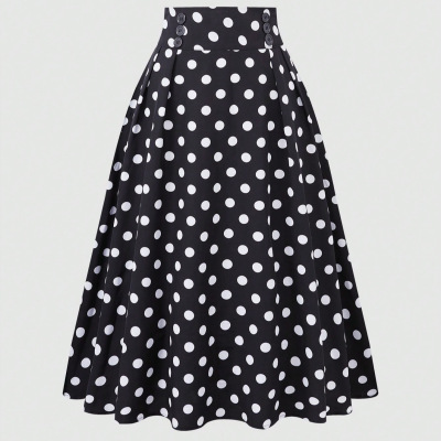Solid color high waisted pleated skirt女士纯色高腰褶皱半身裙