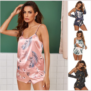 women set suspender pajamas two piece loungewear suit