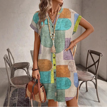 Stand up collar short sleeved dress 印花立领短袖纽扣连衣裙女